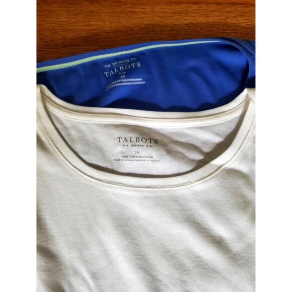 Talbots Womens 2X White Cotton Short Sleeve Tee & Blue Sleeveless Tank Set of 2 - Picture 3 of 8
